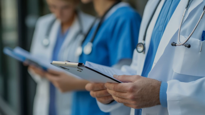 Nashik Public Healthcare Services doctors reviewing patient charts in a hospital corridor