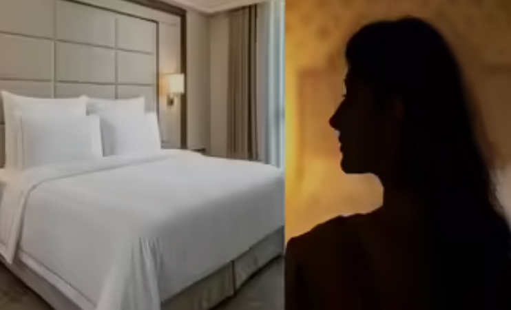 Hotel room and silhouetted woman symbolizing the Nashik Honey Trap Scandal